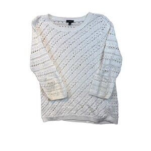 Talbots Lightweight Cotton Sweater Womens XL PXL White Coastal Beach Open Knit